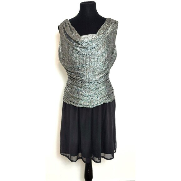 Vintage R&M Richards Silver & Black Sparkle Dress - Size 16 - Picture 1 of 12
